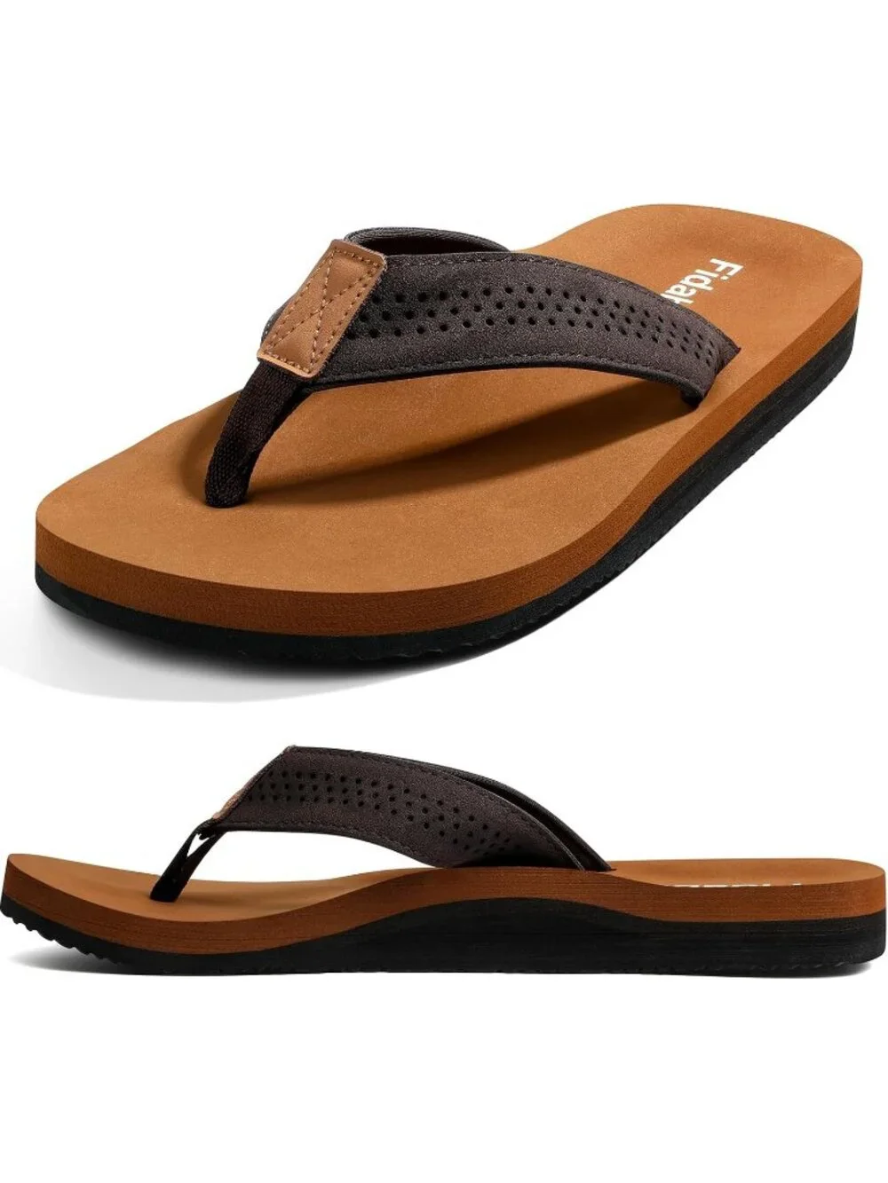 Men's Brown Flip Flops With Arch Support Comfortable Yoga Mat Sandals Casual